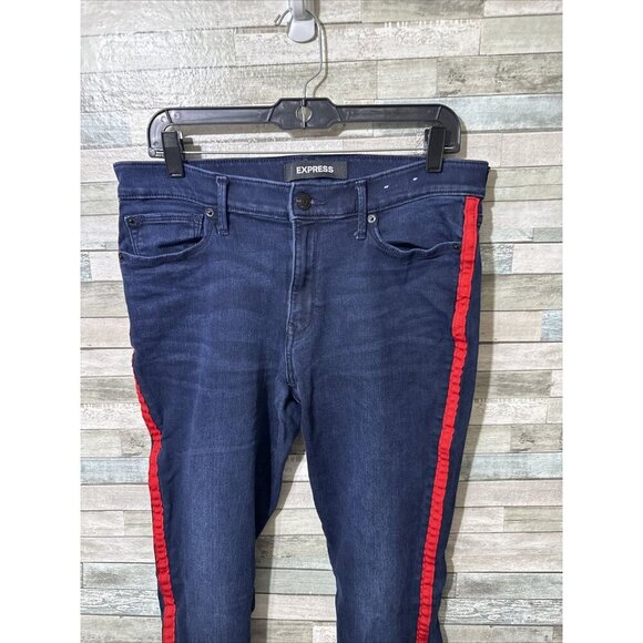 Women’s Express Denim Jeans Dark Wash Mid Rise Legging Stretch Size 12R - Picture 5 of 16